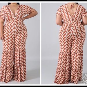 Chevron Bell Jumpsuit in Peach